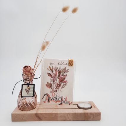 Jacosi Karten Display Erinnerungen "ein kleines Dankeschön" mit Kartenhalter Teelicht Kerze und Vase